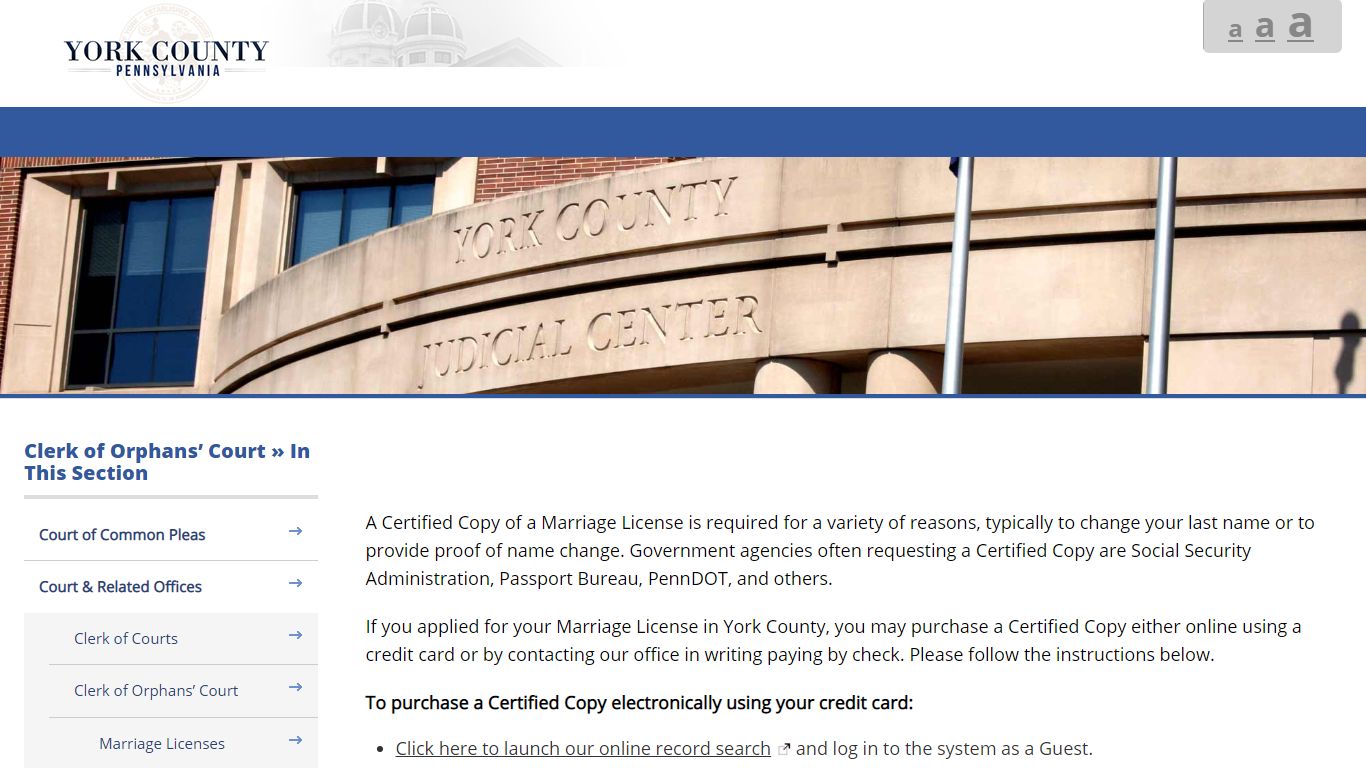 Certified Copies of Marriage Licenses - York County Pa
